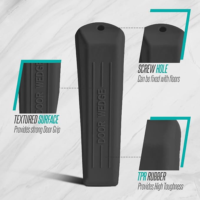 Door Stoppers, 5 Pack Premium Rubber Door Stopper Wedge (Black) - Image 2