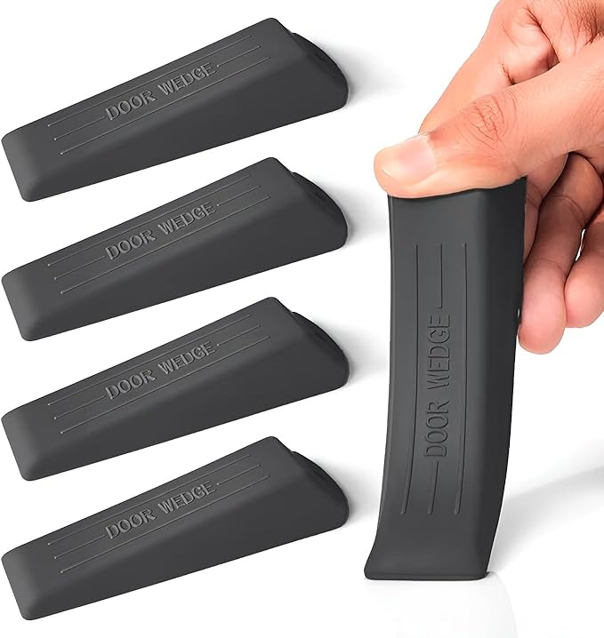 Door Stoppers, 5 Pack Premium Rubber Door Stopper Wedge (Black)