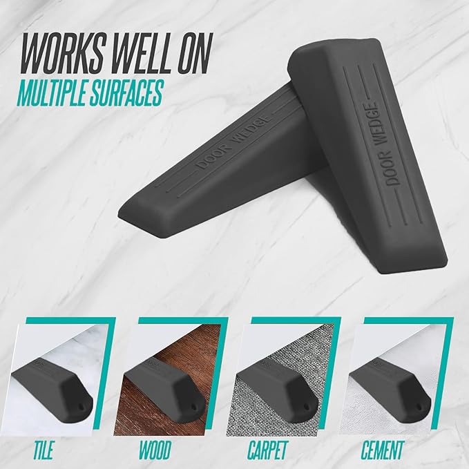 Door Stoppers, 5 Pack Premium Rubber Door Stopper Wedge (Black) - Image 3